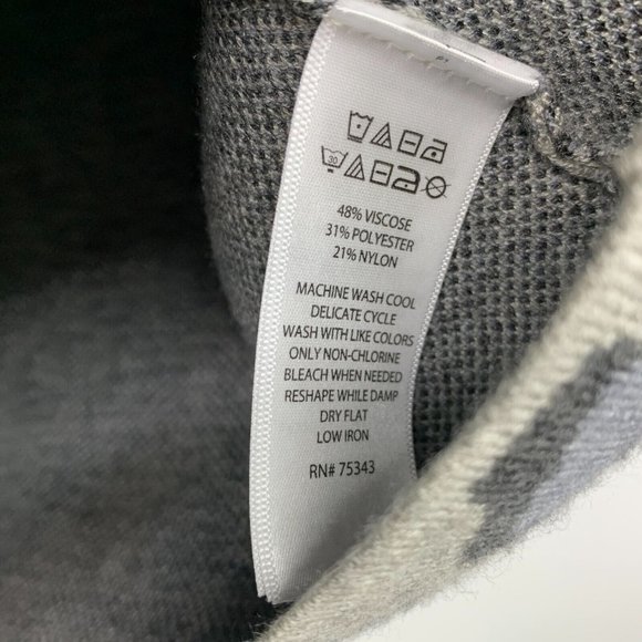 Tahari Sweater Gray Black Leopard Print 3/4 Sleeve Knit Stretch - Picture 5 of 9